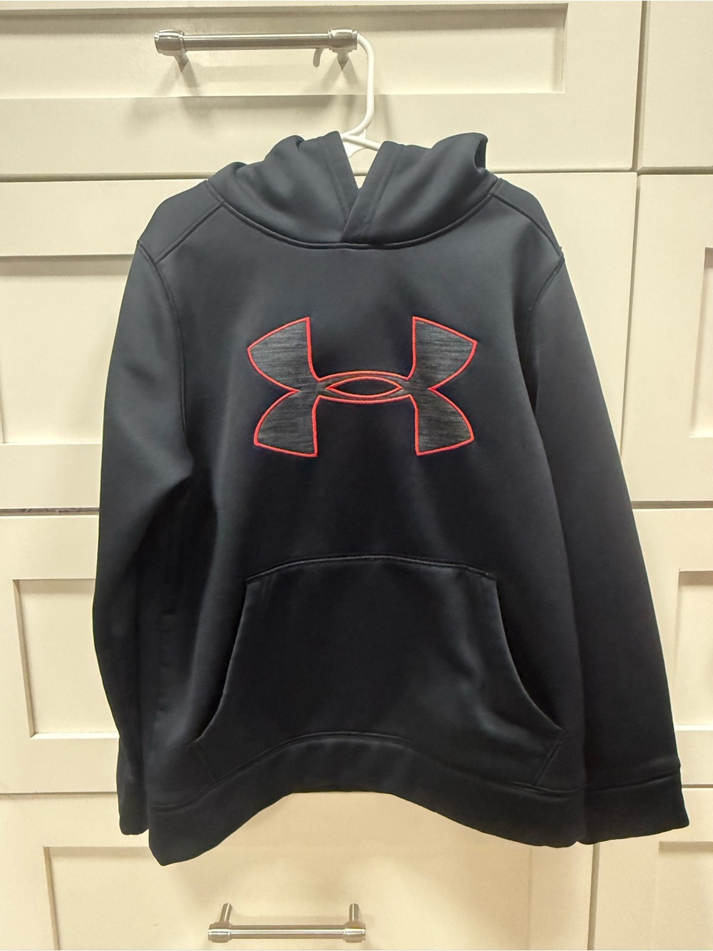 Under Armour Kids Black Hoodie with Red Logo Outline
